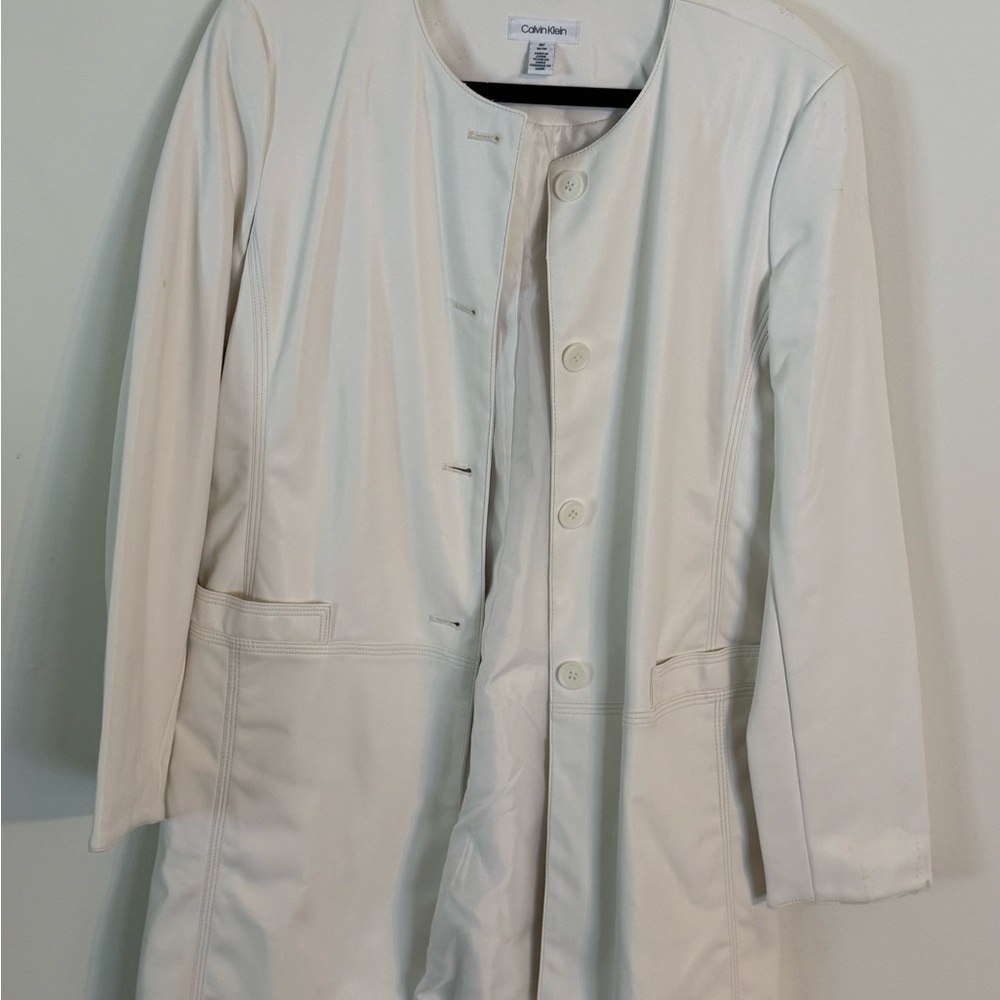 Calvin Klein Soft Leather Off-White Button-Up Coat
